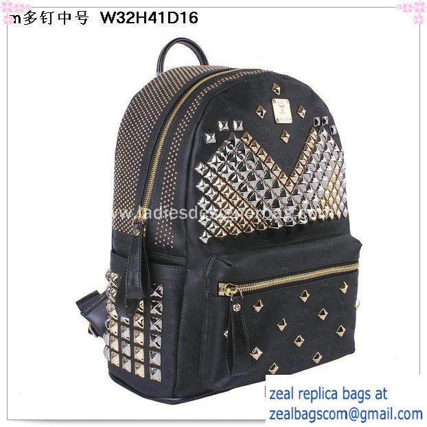 High Quality Replica MCM Medium Stark Front Studs Backpack MC4237 Black